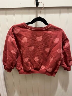 Girls Zara Heart Print Pullover Sweatshirt - Rose Red